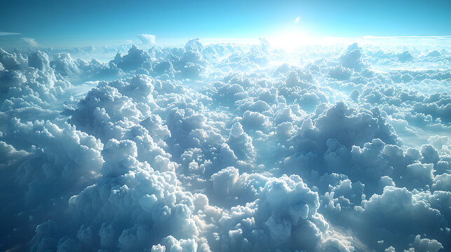 Endless clouds illuminated by the sunlight near the horizon, showcasing the vastness and beauty of the sky