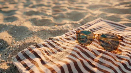 Foto op Plexiglas Blank mockup of a pair of sunglasses lying on a beach towel. © Justlight