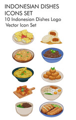Indonesian dishes logo vector icon set 