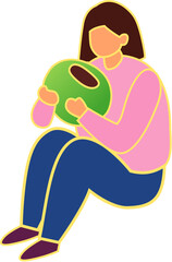 Miniature Figure Female Eating Green Rice Ball