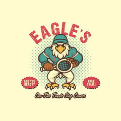 Fototapeta na wymiar Eagle Tennis Logo Vintage and Retro Mascot