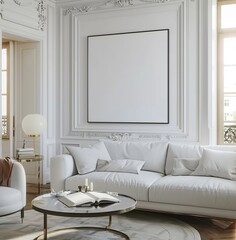 Fototapeta premium Frame Mockup Set in a Modern Classic Living Room Interior. Presented in 3D Render. Made with Generative AI Technology