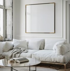 Frame Mockup Set in a Modern Classic Living Room Interior. Presented in 3D Render. Made with Generative AI Technology