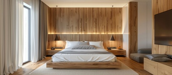 Modern wooden furniture in a comfortable bedroom