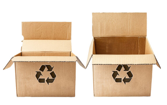 Exploring Recycling Dynamics: Brown Carton in Open and Closed Loops isolated on transparent Background