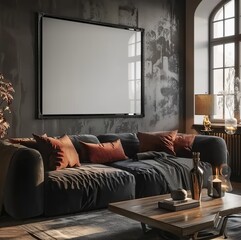 Frame Mockup Set in a Modern Dark Home Interior Background. Presented in 3D Render. Made with Generative AI Technology
