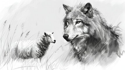 A Wolf With Sheep, world animal's Day, National animals, Wildlife, Generative Ai