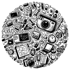 black and white doodles vector illustration