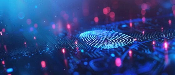 An enhancing security digital fingerprint technology scanner for biometric identity and data protection digital background.