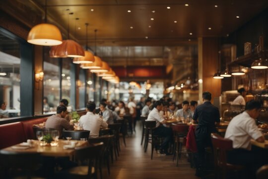 restaurant view with people eating and waiters serving