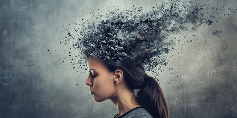 portrait of a woman with thinking abstract background 