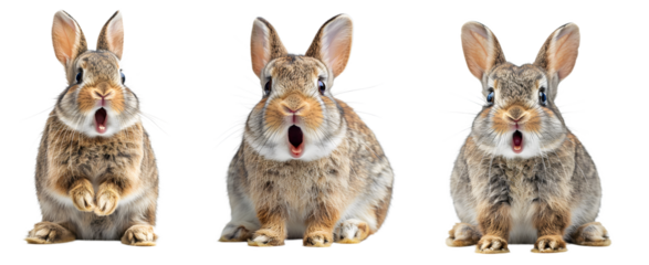 surprised rabbit isolated on a transparent PNG background, white background , Generative Ai
