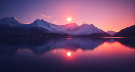 the sun is setting behind some mountains at sunset - Powered by Adobe