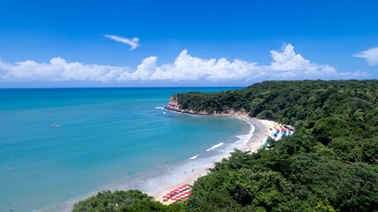 Aerial view of Madeiro beach, in Pipa, Natal, Rio Grande do Norte, Brazil