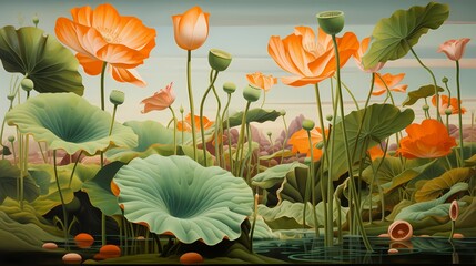 flowers lotus water lily wallpaper background poster decorative painting
