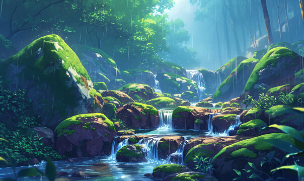 waterfall in the forest-generative ai
