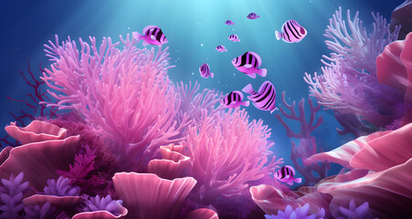 Fototapeta na wymiar purple and purple fish swimming in an aquarium