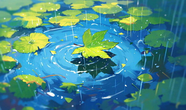 fallen leaves in puddle-generative ai