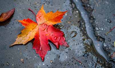 fallen leaves in puddle-generative ai