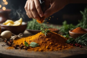 chef prepare herbs and spices to add flavor to food