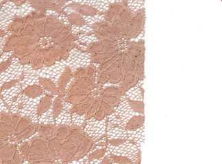 Fototapeta premium Brocade fabric textile texture on white background. Copy Space.