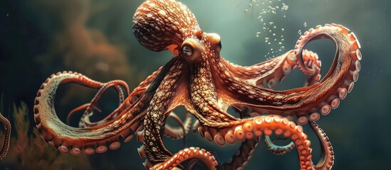 Octopus is a cephalopod with eight limbs that swim while trailing their arms. - obrazy, fototapety, plakaty