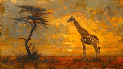 Giraffidae Giraffe standing in field with tree in background
