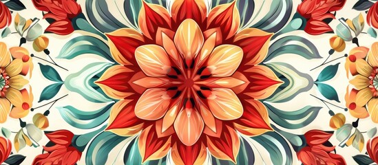 Floral Circular Design Element in Format for Contemporary Interior Decor, Wallpaper, and Fabric Use. - obrazy, fototapety, plakaty
