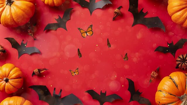 halloween card with pumpkins garland of paper cut. seamless looping overlay 4k virtual video animation background