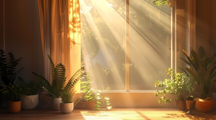 Sunshine garden scene illustration poster abstract decorative painting background