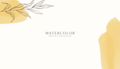 Gordijnen Abstract horizontal watercolor background. Neutral light brown yellow colored empty space background illustration © lukulo