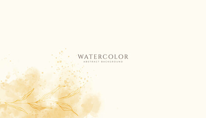 Abstract horizontal watercolor background. Neutral light brown yellow colored empty space background illustration