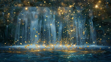 Digital golden stars watercolor poster horizontal version web page PPT background