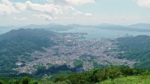 Aerial View of Kure City and Harbor, Hiroshima Prefecture, Japan &ndash; 4K with Audio