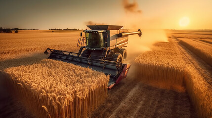 Combine harvester harvesting wheat field 
