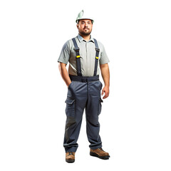 Fototapeta premium the builder in a construction vest and orange helmet standing