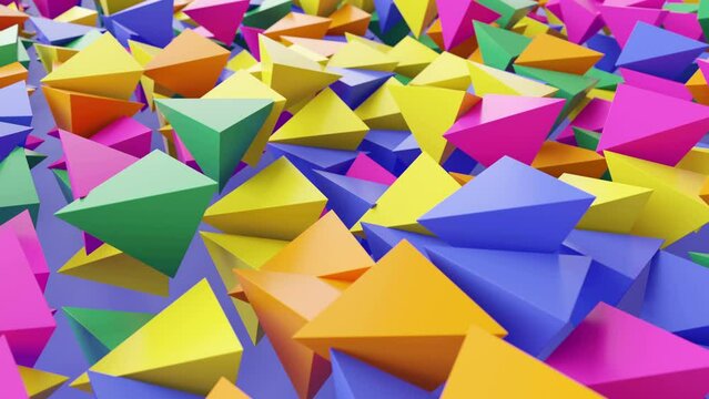 Abstract floating triangles in bright colors background of triangles 4k 3D Animation Background 