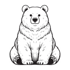 Line art of bear cartoon sitting vector - obrazy, fototapety, plakaty