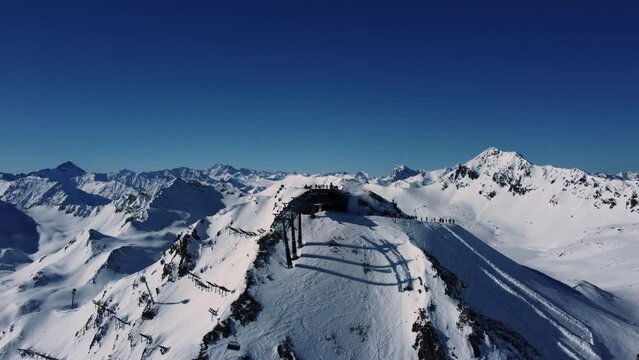 Masnerkopfbahn ski lift on high peak in Austrian alps during winter season