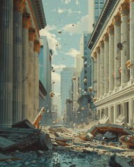 Financial Crisis: Bankruptcy Effects Revealed in 3D Render Business Scene - obrazy, fototapety, plakaty