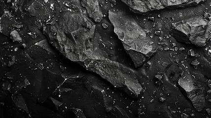 Black or dark gray rough grainy stone texture background  - obrazy, fototapety, plakaty