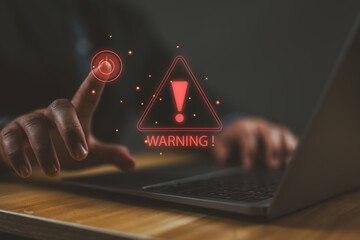 System warning hacked alert, cyberattack on computer network. Programmer, Businessman staff,...