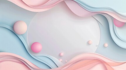 Abstract background Soft pastel color liquid fluids with swirls flow and circle frame with empty space 