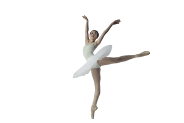 young Japanese ballerina in a photo studio makes an arabesque showing balance and plasticity,
isolated on transparent background, png