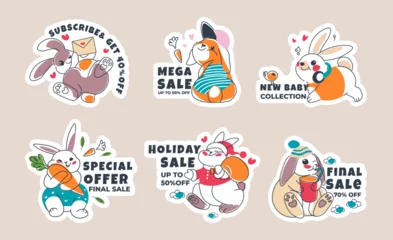 Deurstickers Sticker design set with cute rabbit, special offer © Sonulkaster