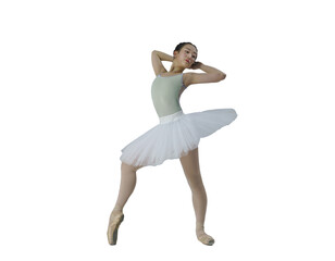 young Japanese ballerina poses in a photo studio with ballet elements showing stretching and plasticity, isolated on transparent background, png