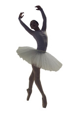 young Japanese ballerina poses in a photo studio with ballet elements showing stretching and...