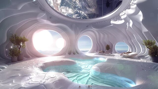 cosmic retreat unwind in luxury in a space station. seamless looping overlay 4k virtual video animation background