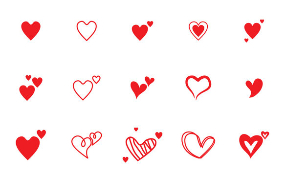 set of different red hearts design on white background
