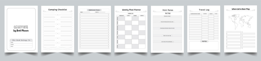 Camping Log Book & Planner Template Layout Design 